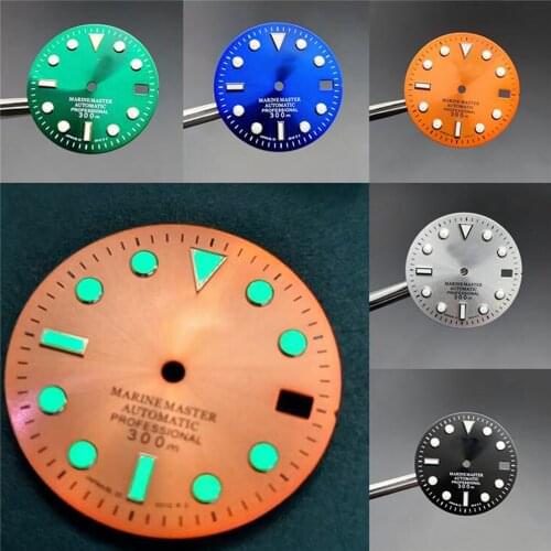 28.5mm Diving Watch Dial Sun Pattern Strong Luminous Dial With Date Widow For NH35 Automatic Movement