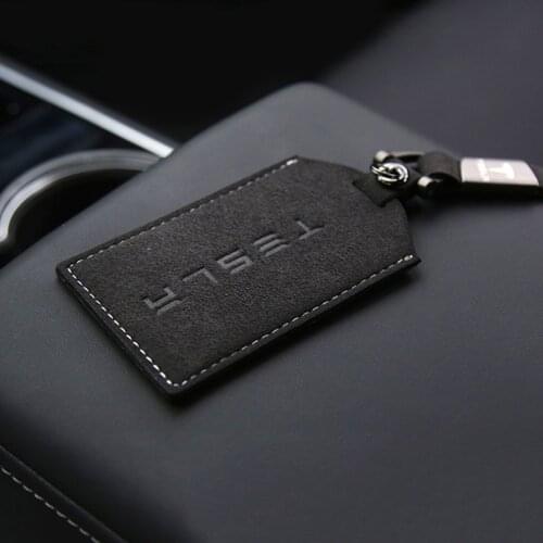 Car Key Card Holder For Tesla Model 3 Car Key Case Leather Key bag Key Chain Protector Cover Decorative styling Accessories