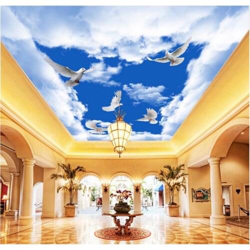Home Decoration Blue cloud dove ceiling 3d wallpaper living room Non woven wallpaper ceiling