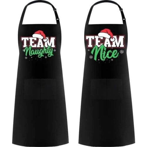 Team Naughty nice Santa apron Christmas Eve Party couples Family dinner BBQ Merry Xmas Winter Holiday decoration gift present