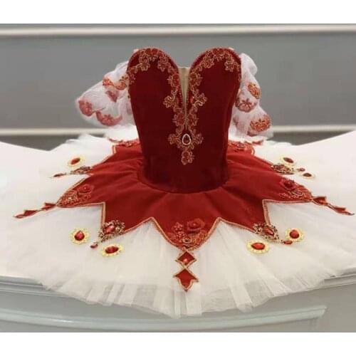 FLTOTURE Red Velvet Professional Ballet Pancake Tutu Esmirada Varation Costumes Skirt For Sale