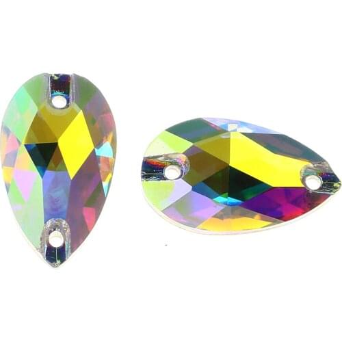 Teardrop Flatback Stone Sewing K5 Glass and Crystals Sew On Rhinestones with 2 Holes for Clothes Garment Wedding Dress DIY Craft