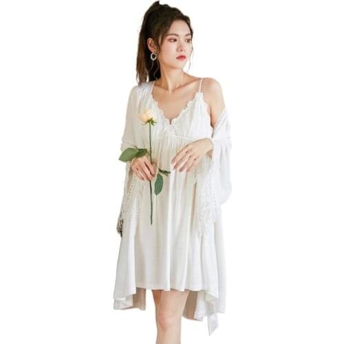 Lace designer Long sleeve Cotton Tassels Robes suits V neck Nightdress + Robes 2pcs Nightgown sets Princess Sleepwear Homewear