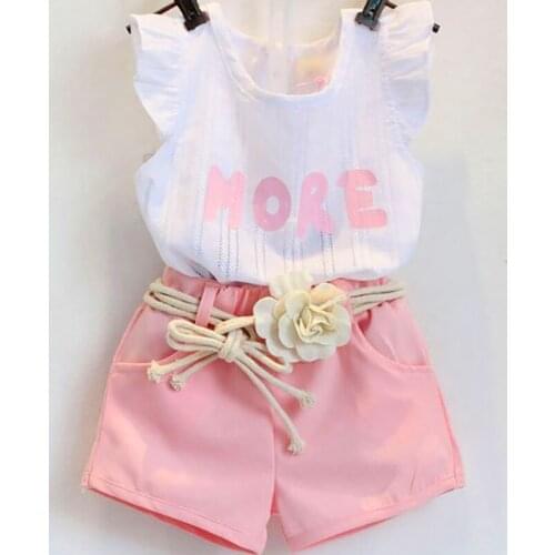 Girls Clothing Sets Summer Two Piece Sleeveless Children Sets Fashion Girls Clothes Letter Print Flower Belt Suit Casual Outfits