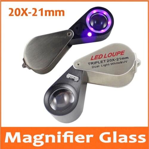 20X 21mm Glas Metal antique gem appreciation Watch check jewelry Magnifier Loupe magnifying glass with 7pcs LED lights UV Lamps