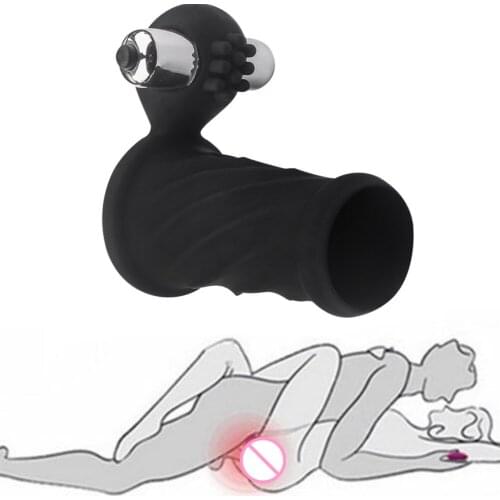 Male sex toy Men Time Delay Vibration Ring Cover Penis Sleeve Male Enlargement Trainer Masturbation Extension Massager