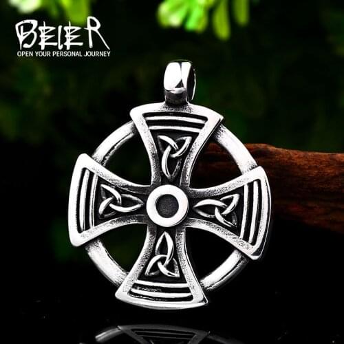 Beier 316L stainless high quality viking Disc Pattern cross pendant necklacet for Men Amulet scandinavian fashion Jewelry LHP071