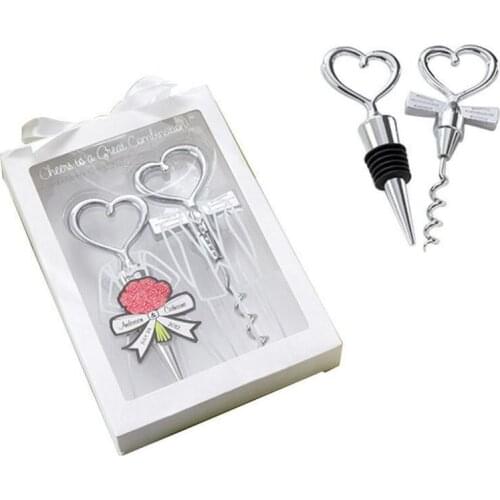 Brand New 60 sets Heart Shape Combination Couple Wine Bottle Opener Corkscrew Stopper Set Wedding Souvenirs