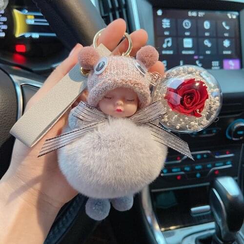 New Cute Plush Dolls Keychain Otter Rabbit Fur Eternal Flower PU belt Holiday Props Gift keyring Accessories Car Bag Pendant