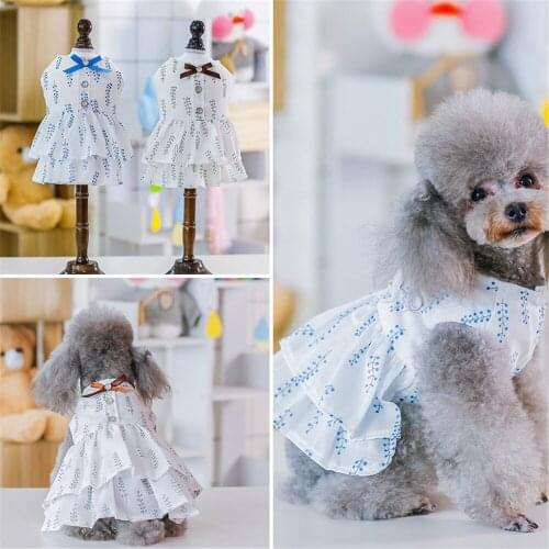 Pet Clothing Cartoon Clothes for Dog Bowknot Dresses Small Costume leaves Print Cute Spring Summer Girls White Collar Perro