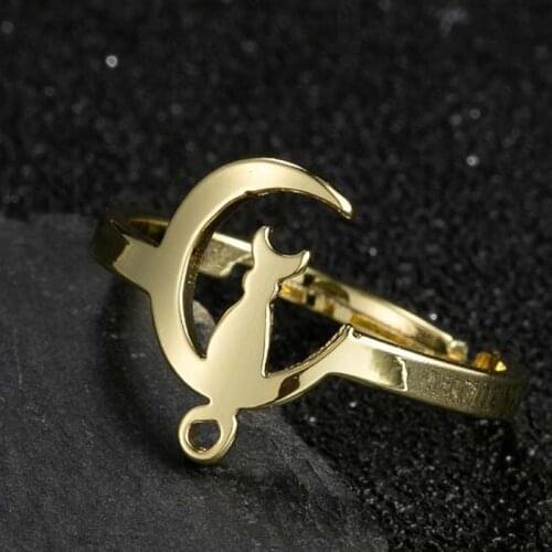 Punk Retro Fashion Ladies Stainless Steel Finger Ring Girls Moon Animal Cat Ring Fashion Jewelry Wedding Gift Halloween кольца