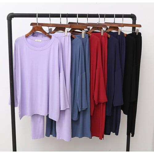 Autumn New modal Pajama Set Women Long Sleeve Loose Top Elastic Waist Soft Loose Sleepwear Homewear Clothing Lounge Wear