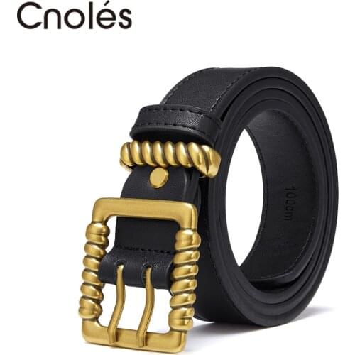 Cnoles New Classic Retro Belt Fashion All-Match Leather Light Body Square Buckle Simple Circle Pin Belts For Women Fashion Jeans