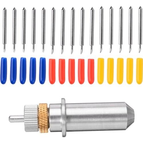 15pcs 30/45/60 Degree Cutting Blades Blue/Yellow/Red + Aluminum Alloy Cutting Plotter Holder For Roland Vinyl Cutter
