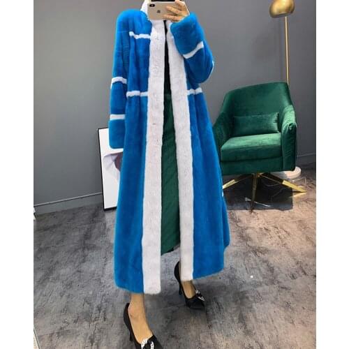 Womens Imported Mink Fur Coat Womens Fashion Full-Long Coat Thick Warm Full Fur Outwear Womens Blue Mink Fur Jacket