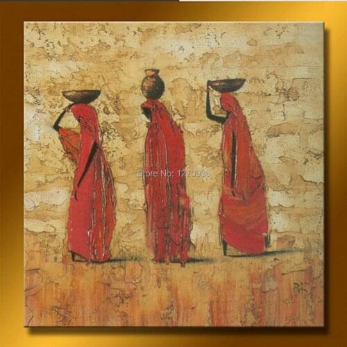 Strong Artist Handpainted Three Women Holding Goods on Their Heads African Indian Style Abstract Wall Art Oil Painting on Canvas