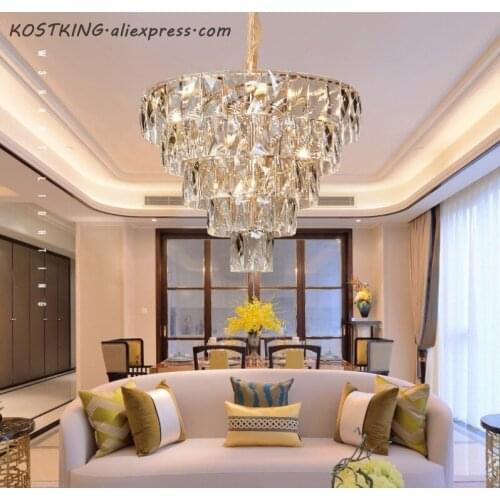 Modern Lustre Crystal Led Chandeliers Lighting Gold Metal Living Room Led Pendant Chandelier Lights Dining Room Led Hanging Lamp