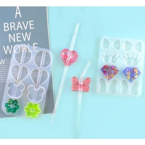 Straw Topper Resin Molds Straw Topper Attachment Silicone Molds Epoxy Resin Casting Mold Flower Heart Molds for Straws