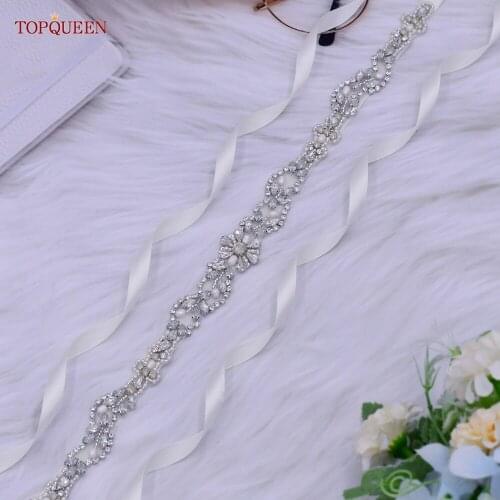 TOPQUEEN S32 Wedding Belt Crystal Rhinestone Beaded Belt for Wedding Dress Diamond Belts for Women Dresses Jeweled Sash Belt