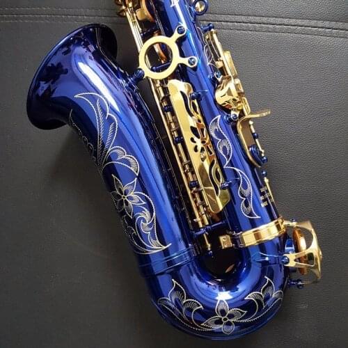 High Quality Alto Saxophone E flat 54 Blue Saxophone Gold key Alto Sax Music Instruments with Accessories