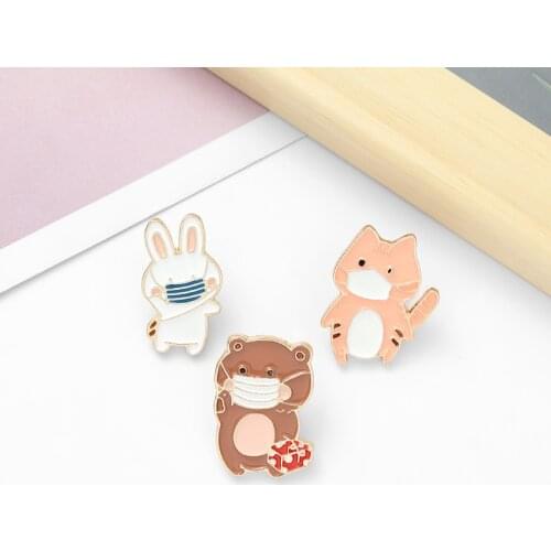 Funny Masks Cat Bear Rabbit Brooches Shirt Lapel Badge Bag Cartoon Jewelry Gift for Kids Friends