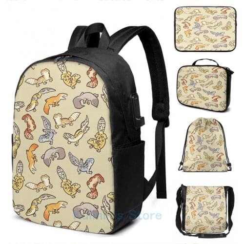 Funny Graphic print chub gecko babies USB Charge Backpack men School bags Women bag Travel laptop bag