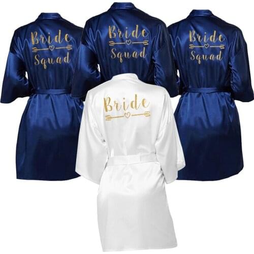 Bridal Party Bride&Bride Squad Robes Satin Pajamas Robe Glitter Gold Printing Dressing Pajamas Personalized Robes dressing gown