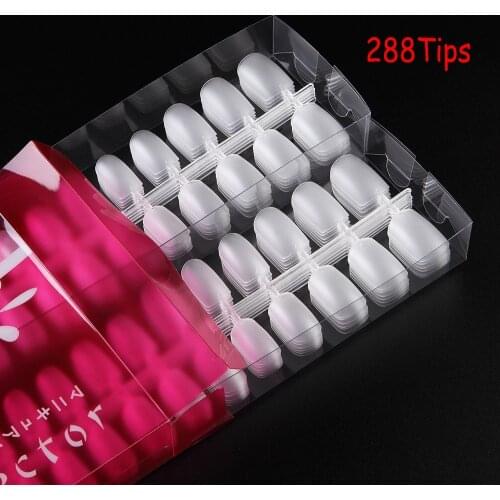 1Pack (=288Tips) Nail Art False Tips Transparent Frosted Fake Tips Ultra-thin & Soft Full Cover Nail Gel Extention Tips 12 Sizes