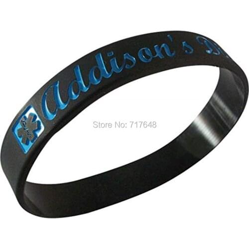 100pcs Medical Alert Addisons Disease wristband silicone bracelets free shipping by epacket A