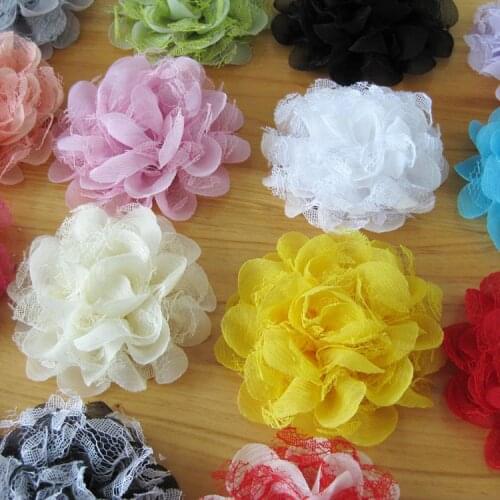 120pcs/lot 4.5" 15colors Artificial Fabric Flowers For Headbands Chic Shabby Chiffon Lace Flowers For Mesh Hair Accessories