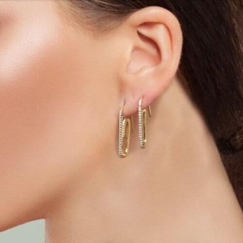 2021 New Sale Earings Brincos 925 Sterling Untique Safety Pin Shape Earring For Color Plated Dangle Delicate Micro Pave Aaa Cz