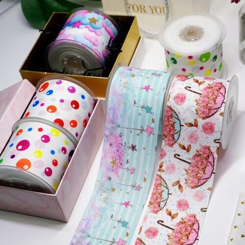 DIY Cartoon Dots And Stars Printed Grosgrain Ribbon For Craft Supplies Sewing Accessories 5 Yards. 20449