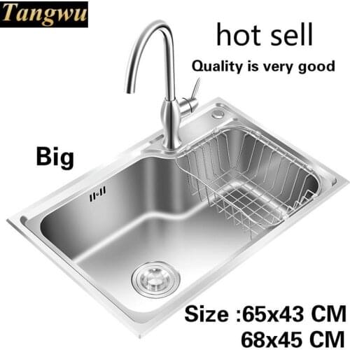 Free shipping Household high quality big kitchen single trough sink food grade 304 stainless steel hot sell 65x43/68x45 CM