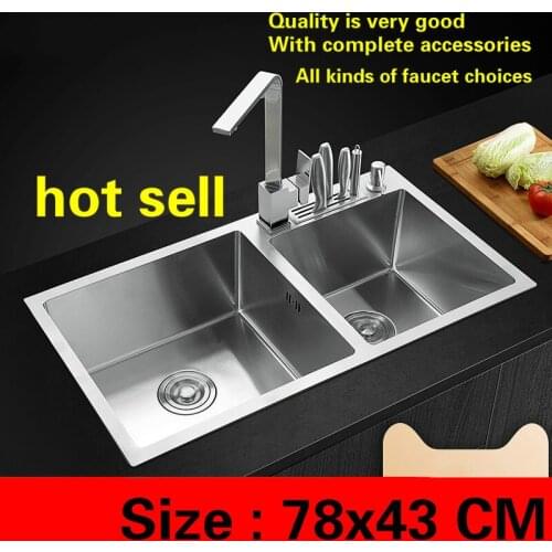 Free shipping Standard fashion kitchen manual sink double groove durable 304 food grade stainless steel deluxe hot sell 78x43 CM
