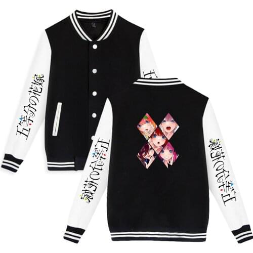 The Quintessential Quintuplets Baseball Jacket Women Men Tops Fashion Boys Girls Streetwear Autumn Casual Black+White Coats