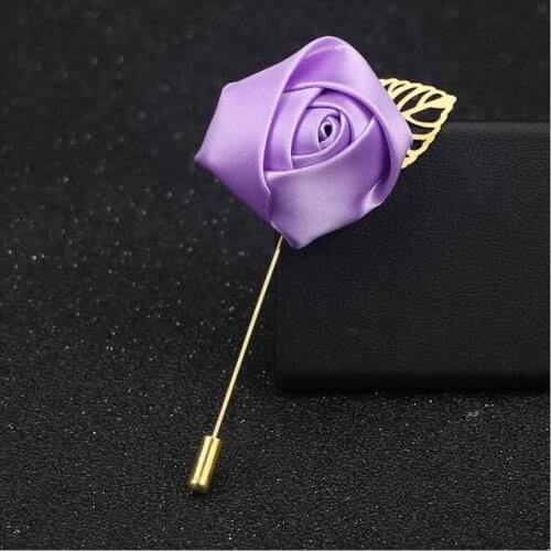 2018 Fashion Violet Best Man Male Suits Gold Leaves Roses Brooches Corsage Collar Flowers Long Needle Handmade Lapel Pin Brooch