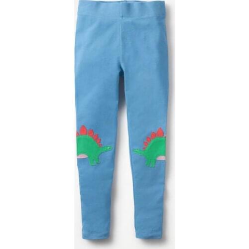 Jumping Meters Girl Pants Soft Breathable Elastic Cotton Leggings Blue Dinosaur Pattern Skinny Pants Children Trousers