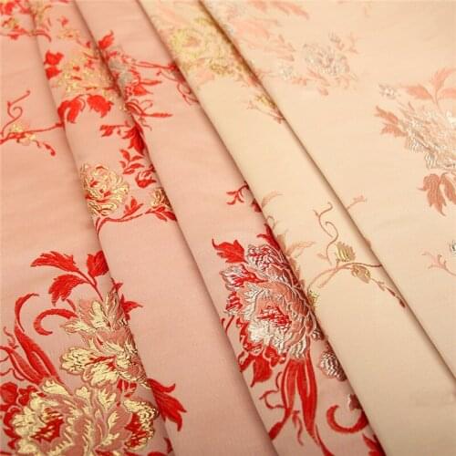 CF1131 polyester/metallic red/pink flowers brocade jacquard fabric women/children dress fashion cheongsam fabric DIY materials