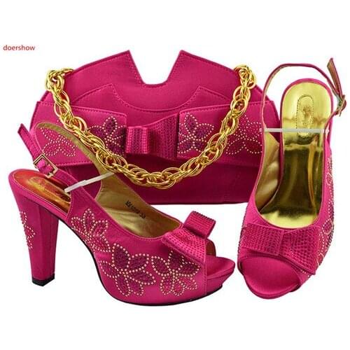 Doershow Latest African fuchsia Shoes And Bag Set For Party High Quality Italian Ahoes And Bags To Match Women!!HLN1-9