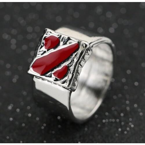 Dota 2 Ring Dota2 Logo Sign Symbol Silver Color Red Enamel Classic Fashion Hot Game Jewelry Cosplay For Men And Women Wholesale