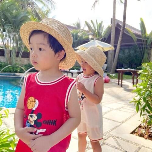 2021 Summer Kids Clothing Sets Cartoon Print Childrens Quick-drying Suit Baby Boys Girls Mesh Sleeveless T Shirts Shorts 2pcs