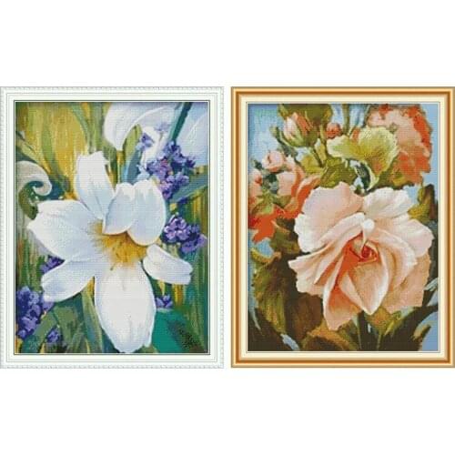 Joy Sunday Cross Stitch Flowers Kit Embroidery Cross Stitch Printed Canvas 14CT Fabric Counted DIY Needlework DMC Threads Crafts