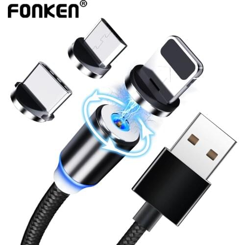 FONKEN Micro USB Magnetic Cable Type C USB Cable Fast Charge Magnet Phone Cord For IPhone 1m 2m Led Mobile Quick Charger Wire