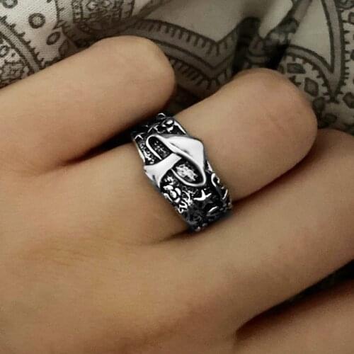 Wild Mushroom Star Flower Pattern Ring Men And Women Retro Couples Rings Nightclub Party Hip hop Jewelry Ring