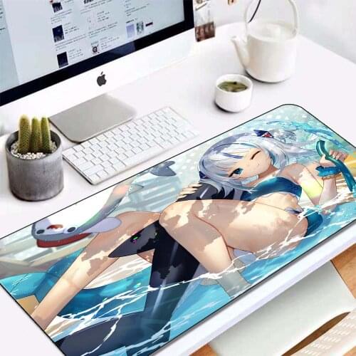 Kawaii Sexy Room Decoration Game Mouse Pad Mouse Pad with Wrist Rest Setting Game Pad Hemp Table Mat Mausepad Anime Gawr Gura