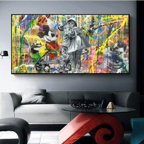 Boy Kiss Girl Wall Graffiti Art Canvas Prints Street Pop Art Canvas Paintings Wall Art for Living Room Home Decor (No Frame)