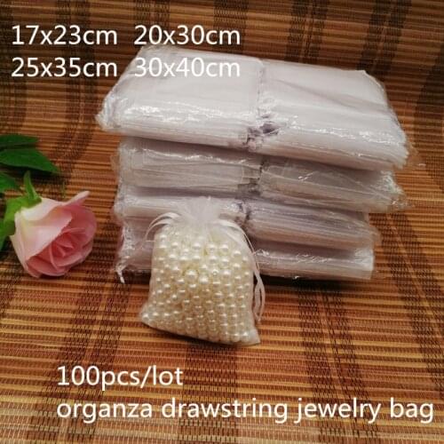 100pcs/lot Jewellery Bag Drawstring Organza Bags Wedding Candy Party Favor Gift Bags For Jewelry Packaging Display Jewelry Pouch