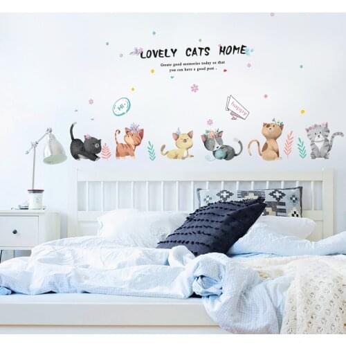 Cute Cat Wall Sticker Bedroom Accessorie Wall Painting Baby Room Wall Decoration DIY Kids Room Decoration Wallpaper Wall Art
