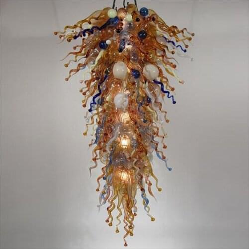 Multi Colored Ceiling Light Restaurant Decorative Hand Blown Glass Chihuly Style Chain Chandelier Lighting