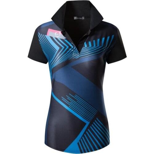Jeansian Fashion Style Womens Casual Short Sleeve T-Shirt Tee Print Polo Shirt Tshirt Golf Polos Tennis Badminton SWT316 Black